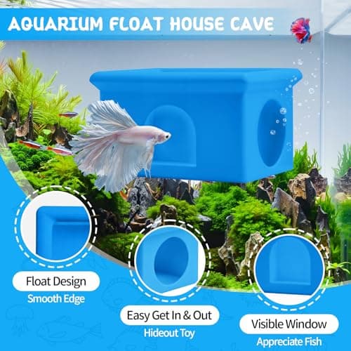 VOXGET Floating Betta Fish Hammock Cave House for Aquarium, 3D Printed Betta Shrimp Feeder & Hideout Cave Toys, Small Aquarium Feeding Ring Decor, Turtle Fish Tank Decorations Accessories -Blue - Thumbnail 5