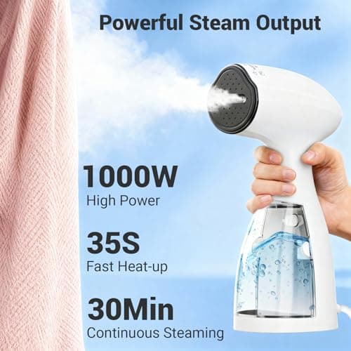 Handheld Steamer for Clothes Wrinkle Removes,110V to 220V Garment Steamer for Multiple Countries,1000W,Large Water Tank 450 ML,10 FT Power Cord,35s Fast Heating (white) - Thumbnail 2