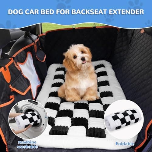 Backseat Pet Bed Mat, Fit for Backseat Extenders,Plaid Dog Bed for Car Back Seat,Non-Slip Travel Pet Pad for Car, SUV, Truck, Couch Cover, Washable Backseat Cushion(Black and White,24.8" x 54") - Thumbnail 4