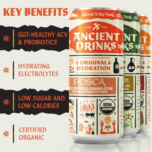 ANCIENT DRINKS Apple Cider Vinegar Electrolyte Drink with Probiotics – Organic Hydration Beverage Variety Pack (Posca, Switchel, Sekanjabin) – ACV Sports Drink with Natural Vitamins – 16 oz Cans, 12 Pack - Thumbnail 6
