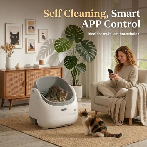 LAGBY Self Cleaning Litter Box, Open Top Automatic Litter Box with Cat Proximity Sensing, Anti-Pinch 100L Large Auto Robot for Multiple Cats, Including Litter Mat Waste Bag - Thumbnail 6