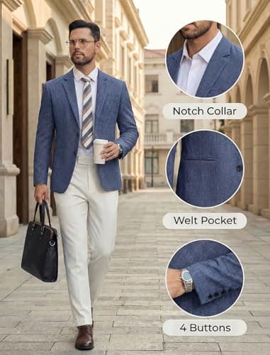 Vssjavun Mens Slim Fit Blazers and Sport Coats Suit Jacket Business Stylish Daily Blazer Navy Blue - Thumbnail 4