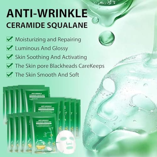 10 Sheets Face Masks Skincare for All Skin Types, Anti-Wrinkles Facial Sheet Masks for Women, Hydrating and Moisturizing Face Masks Suitable for Sensitive Skin, Bulk Facial Mask for Spa - Thumbnail 3