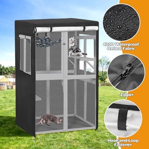 Colewin Catio Cover,41" L x 35" W x 65.5" H Cover for Catio Outdoor Cat Enclosure Waterproof, 420D Cat Cage Covers for Nyeekoy Catios, Outdoor Cats Enclosure Covers(Black)(Catios Not Included) - Thumbnail 4