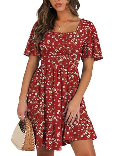 UEAL Casual Sundresses for Women Spring Summer Boho Bridal Shower Dresses for Guest XX-Large Red Floral - Image 1