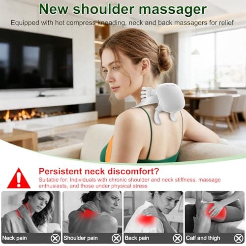 Nooydio Neck Massager, Neck and Back Massager with Heat & 4D Kneading, Shiatsu Deep Tissue Wireless Massager for Shoulder Cervical Pain Relief, Portable Rechargeable for Home Office (White) - Thumbnail 3