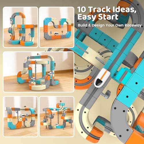 Electric Train Set 124PCS 3D Flexible Race Track for Kids 3 4 5 6 7 8 Years Old, Gravity-Defying Rail Building Toys with Motorized Car, STEM Learning Toy Gift for Toddlers Birthday - Thumbnail 5