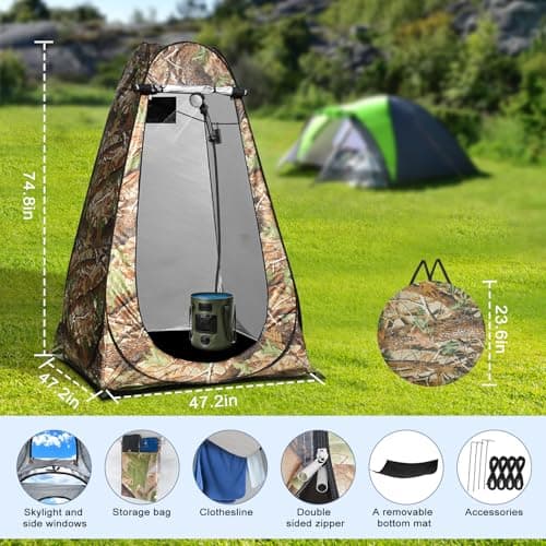 HeiPen Portable Camping Shower Kit, 6000mAh Rechargeable Outdoor Shower Kit with Intelligent LED Display for Camping, Hiking, RV, Traveling, Beach (Camping Shower Kit with Tent (No Heater Included)) - Thumbnail 4