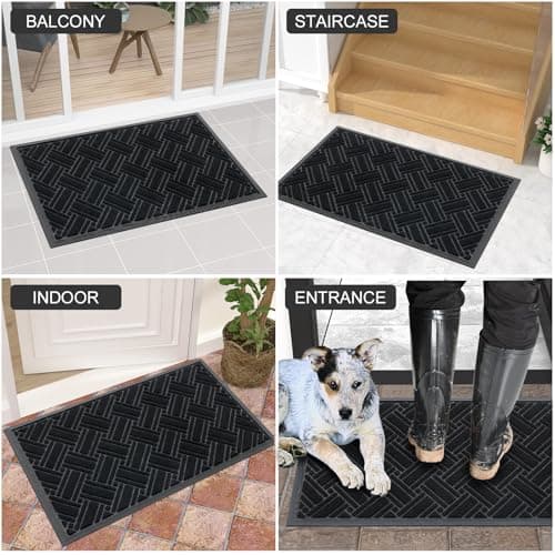 OLANLY Indoor Outdoor Mat, Sturdy Natural Rubber Floor Mat, Non Slip Low Profile Waterproof Doormat, and Stain Front Door Mats, Easy Clean Patio Entrance Mat, 48''x32'', Black - Thumbnail 6