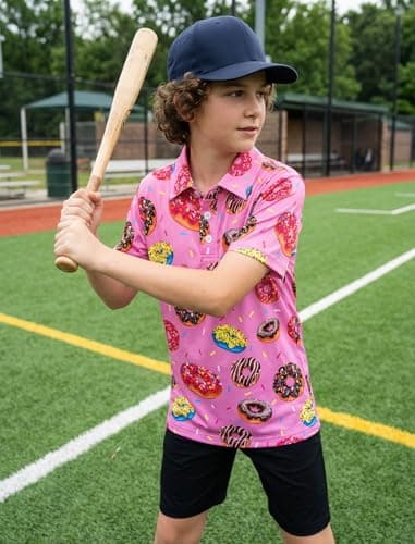 Boys Collared Shirt Spring Donut Polo Shirts Kids Golf Collared Short Sleeve Cute School Uniform Size 5-6 Years Athletic Dry Fit Tops Pink Casual Clothes - Thumbnail 3