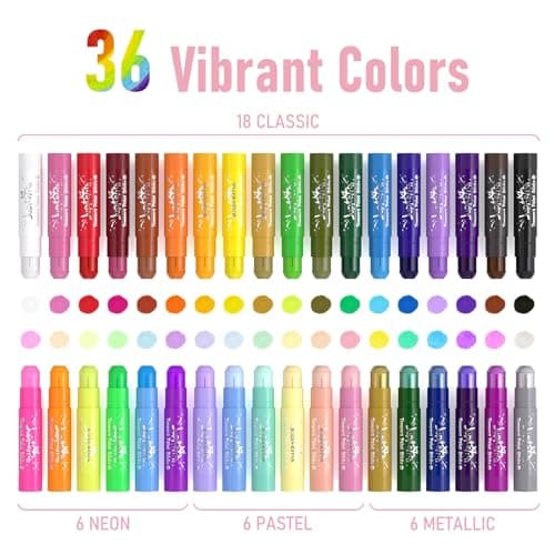 JUPITEARTH 36 Colors Tempera Paint Sticks with 120 PDF Coloring Pages and 30 Stickers, Quick Drying, Smooth, Non-Toxic and Washable Paint Sticks for Kids Drawing on Pumpkin, Wood, Rock, Glass - Thumbnail 2
