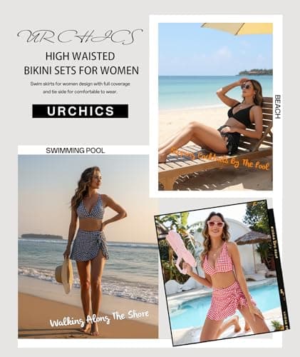 High Waisted Bikini Sets for Women Gingham Push Up Two Piece Swim Skirt Set Tummy Control Bathing Suit 2026 Swimsuit Curvy V Neck Ruffle Full Coverage Tops and Bottoms Matching Set Plaid Black Small - Thumbnail 5