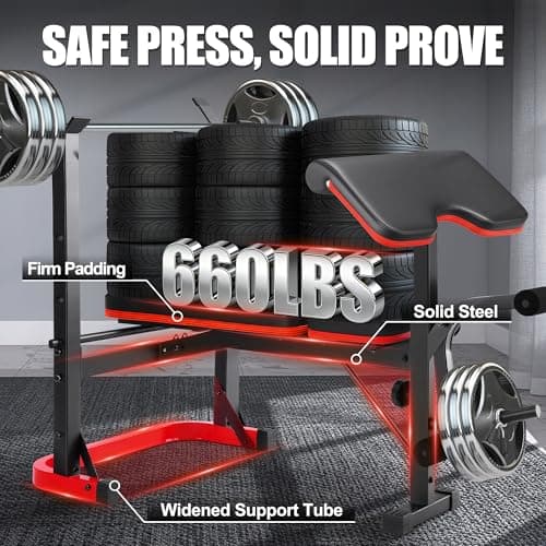 OPPSDECOR Weight Bench Set with Squat Rack, Leg Extension & Preacher Curl Pad, 660LBS Full Body Home Gym Bench Press for Beginners, Women & Teens - Thumbnail 6