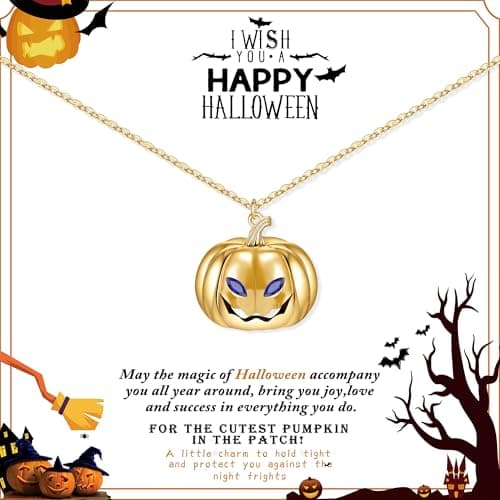 Halloween Pumpkin Necklace, Halloween Necklace September Birthday Gifts Sapphire Birthstone Necklaces for Women Trendy Adjustable 14k Plated No Tarnish Gold Pumpkin Necklaces - Image 1