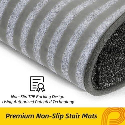 Non-Slip Stair Treads for Wooden Steps Indoor, 15 Pack 9" X 28" Edging Stair Runner with TPE Backing, 0.4" Thick Stair Rugs for Kids Elders & Pets, 100% Polyester Soft Carpet Stair Mats, Black - Thumbnail 3