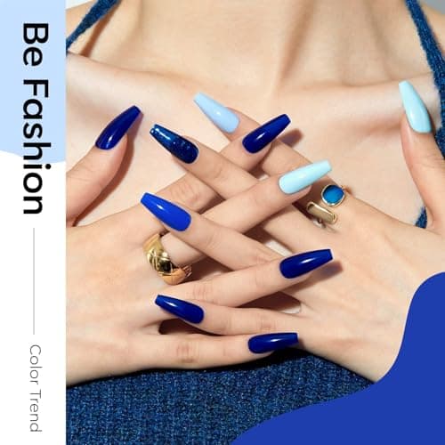 modelones Blue Gel Nail Polish Set 6 Colors, 2026 Spring Pastel Royal Navy Sky Icy Klein Blue Glitter Gel Polish Kit Light to Dark Shades Soak Off All Seaones Nail Art Gel Salon DIY Manicure Gift - Thumbnail 3