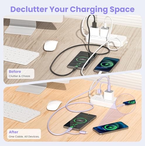 Elebase for iPhone 17 USB C Charger Cable,Multi 4 in 1 Charging Cord 6.6FT,60W Fast Charging USBC Lead with USB A/Lightning Adapter for New Apple 17e 16 15 14 Pro Max,Samsung S26,Airpods 3,iPad Air 6 - Thumbnail 5