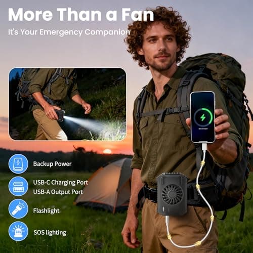 HandFun 10000mAh Portable Waist Fan with Charger & Flashlight - 3-Speed Strong Airflow, Shirt Fan Clip-On Belt for Outdoor Work, Construction, Hiking, Cooling (Black) - Thumbnail 2