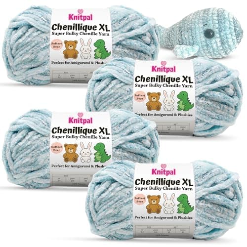 Chenillique XL Plush Velvet Chenille Yarn #6 Super Bulky – 4-Pack (352 Yards / 400 g) – Variegated Yarn for Plushies, Blankets, Amigurumi & Accessories - Ocean Mist