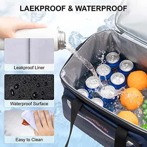 EVERFUN Large Soft Cooler Bag Insulated Cooler 48 Can Dual Compartments Collapsible Waterproof Leak-Proof for Camping Travel Beach Picnic, Navy - Thumbnail 6