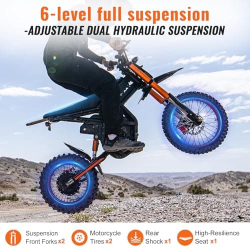 Riding'times GT54 Electric Motorcycle for Teens Adults 37MPH, 27AH Electric Dirt Bike with 14"/12" Fat Tire Ebike, 2000W Dual Hydraulic Brakes Mountain Off-Road Ebike for Ages 13+ - Thumbnail 6