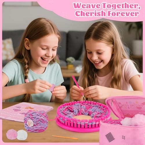 PREBOX Knitting Loom Craft Kit for Kids & Beginners - Create Hat & Scraf with Yarn, Hook Needle, Birthday Gifts Ideas for Teens Girls Age 6-8 8-12 14+, Rose Loom - Thumbnail 6