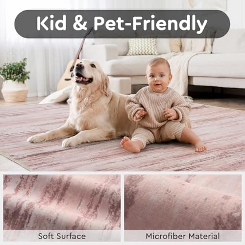 tchdio Pink Rug-8x10 Area Rugs for Living Room, Ultra Soft Washable Rugs for Bedroom Non Slip Nursery Rug, Kids Rug Playroom Carpet for Bedroom, Pink - Thumbnail 4