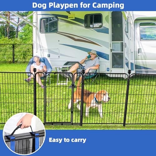 ADAVIN Tall Garden Fence 40 in(H)×31 Ft(L) 14 Panels, Heavy Duty Iron Metal Fence with Gate Low Threshold, Dogs Rabbit Fences Outdoor Camping, Flower Bed Fencing Border, Temporary Black Yard Fences - Thumbnail 6
