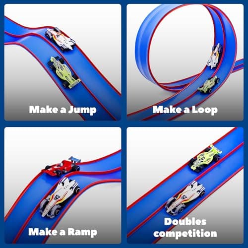 FUTESI Flexible Race Car Track for Kids 15 Ft Flex Tracks Starter Set Compatible with Diecast 1/64th Cars Portable Rolls Up Race Tracks with Strong Suction Cups Birthday Gifts for Boys Girls Ages 3+ - Thumbnail 4