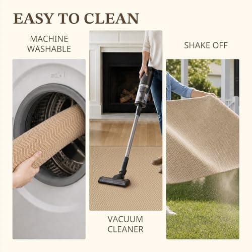 MatEssenz Kitchen Rugs Set of 2, 20" x 30" + 20" x 48" Non Slip Washable Kitchen Mats for Floor, Absorbent Low Profile Sink Runner, Durable Herringbone Woven Farmhouse Rug, Khaki - Thumbnail 5