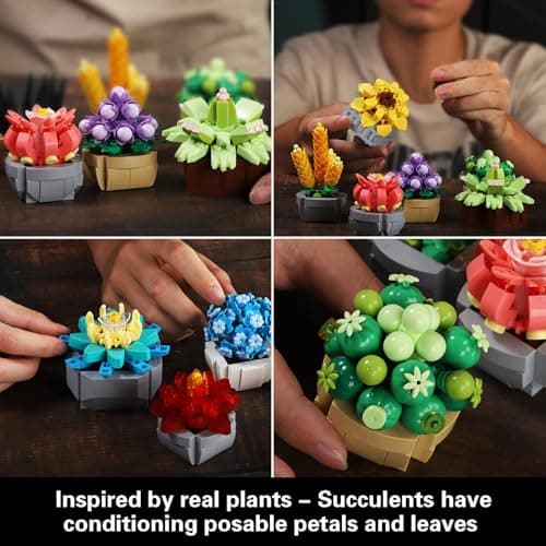 Succulents Set for Adults Building Sets, 12 Plants, Home Decor, Birthday Gifts for Women, Creative Housewarming Gifts, Botanical Collection, Flowers Succulents Artificial Plant Kit (1174 piece) - Thumbnail 3