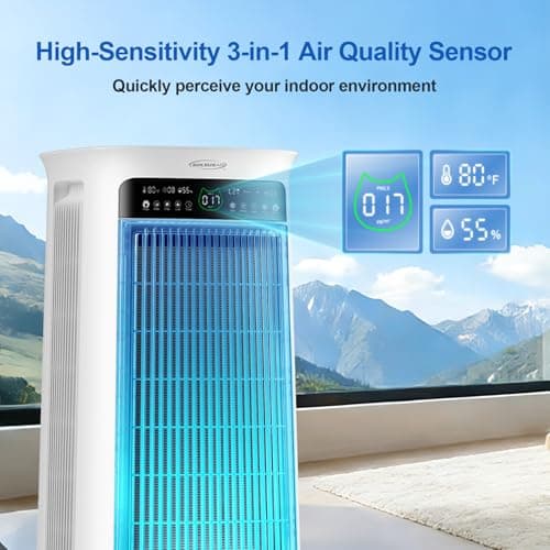 Air Purifier Large Room,True H13 HEPA Air Purifiers for Home & Bedroom, Covers Up to 4000 Sq. Whole House Air Purifier, PM2.5 TEMP HD Sensor, Large Screen Display, 22dB Quiet for Pets Families - Thumbnail 4