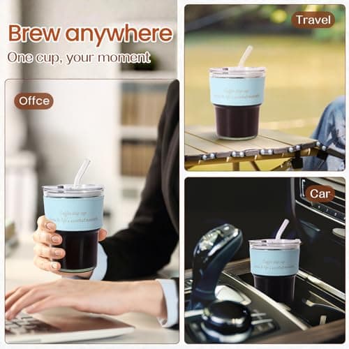 NANSPATH Single Serve Immersion Coffee Maker, Glass Pour Over Coffee Dripper with Reusable Stainless Steel Filter, Manual Coffee Brewer Cup for Home Office Travel-TMF - Thumbnail 6