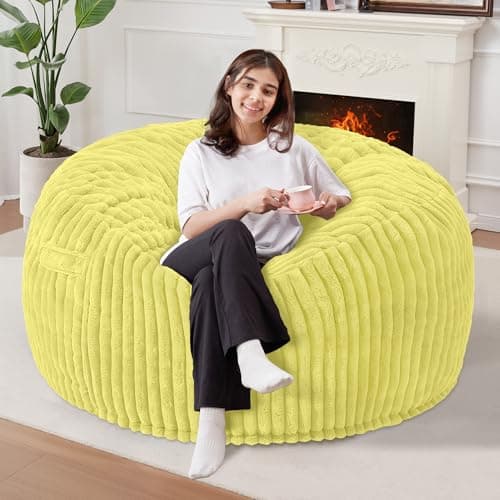 Homguava 3 FT Bean Bag Chair,3' Big Bean Bag,Large Bean Bag Chairs for Adults with Memory Foam Filled,Comfy Beanbag Chairs Soft Bean Bag Sofa with Dutch Corded Plush Cover-Yellow - Image 1