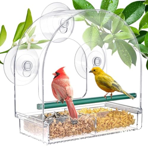 SUNALLY Window Bird Feeder for Outdoors, Clear Feeders Window Mounted with Strong Suction Cups, Fummingbird Feeder for Viewing Inside, Oriole, Finch Bird Watching for Cats, Elderly, Kids