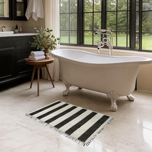 MatEssenz Waffle Bath Mat Water Absorbing Nonslip Fast Drying Comfortable Foot Feeling Bath Mat Small Soft Bathroom Rugs for Bathroom, 2x3ft, Black and White Stripes - Thumbnail 3