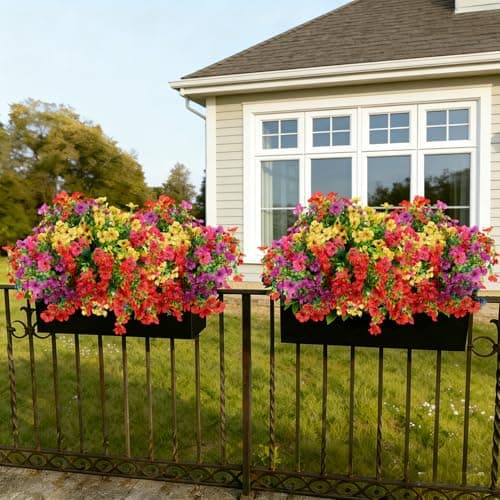 Enlightcode Artificial Mums for Outdoors, Faux Mums of Fake Flowers for Outdoor Planters, No Fade Vibrant Artificial Flowers for Porch Patio Yard Decoration, 12 Bundles - Thumbnail 6