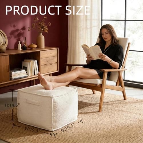 Ottoman Foot Rest Square Pouf with Side Handles - Soft Fabric with Storage, Easy to Move for Living Room, Home Decor & Daily Lounging,A Square Modern Foam Filled Foot Stool Perfect to Rest Your Feet - Thumbnail 2