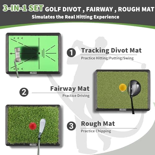 Golf Hitting Mats Training Equipment, Portable Golf Mat with Longer Swing Path Trajectory, 3-in-1 Replaceable for Driving, Chipping & Hitting Mat, No-Slip Heavy Duty Rubber Base, Indoor/Outdoor - Thumbnail 2