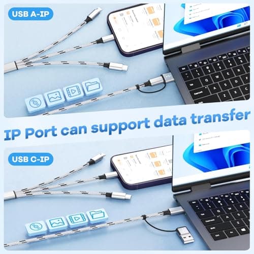 Travel Essentials Multi Charging Cable(2Pack, 5FT), 5 in 1 Charging Cables for Multiple Devices, Nylon Braided Universal Phone Charger Cord USB A/C to Type C/Micro USB/IP for iPhone16/15/14/Phone&Pad - Thumbnail 4