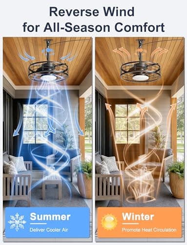 Phylluz Outdoor Ceiling Fan with Lights - 16'' Wet Rated Gazebo Fan Remote/APP Control, Caged Hanging Fan Plug and Play for Covered Patio Porch, Black - Thumbnail 6