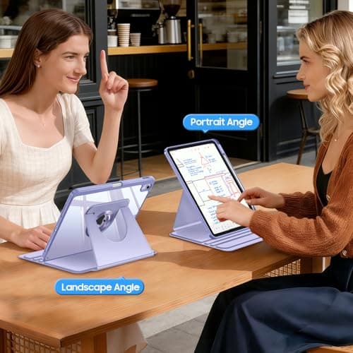 Fintie 360 Degree Rotating Case for iPad Air 11-inch M4/M3/M2 (2026/2025/2024), iPad Air 5th/4th Generation (2022/2020) 10.9 Inch - Swiveling Stand Clear Back Cover with Pencil Holder, Purple - Thumbnail 4