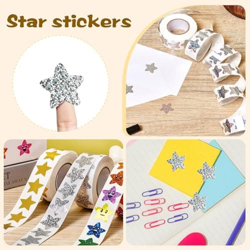 Gsinodrs 1000Pcs Silver Star Stickers - 1 Inch Holographic Self-Adhesive Metallic Foil Star Labels, Sparkly Reward Stickers for Classroom Supplies, Teacher Incentives & Behavior Tracking - Thumbnail 3