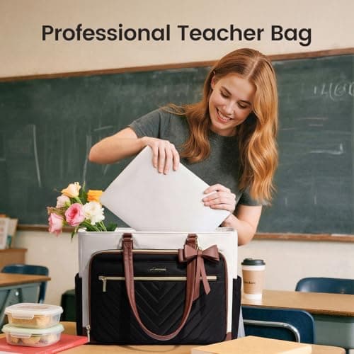 LOVEVOOK 17 Inch Laptop Teacher Tote Bag for Women, Work Nurse Bag with Large Cup Holder, Quilted Diaper Bag for Travel, Computer Women's handbags for Teacher gift, Apricot-brown - Thumbnail 2