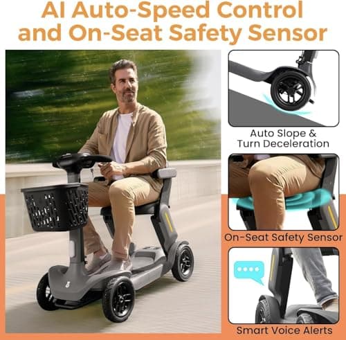 Paiseec S3 Mobility Scooter, Folding Mobility Scooters for Seniors, All Terrain Mobility Scooter, Electric Mobility Scooters for Adults, Folding Mobile Scooter, Auto Speed Control (White, S3-25 Miles) - Thumbnail 6