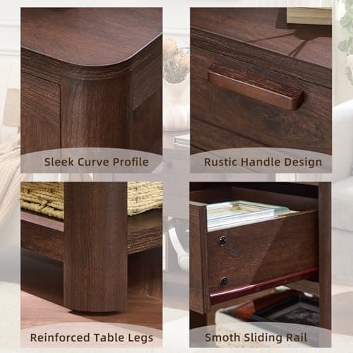 Joaxswe Farmhouse Night Stand Set of 2 with Charging Station, Walnut - Thumbnail 6