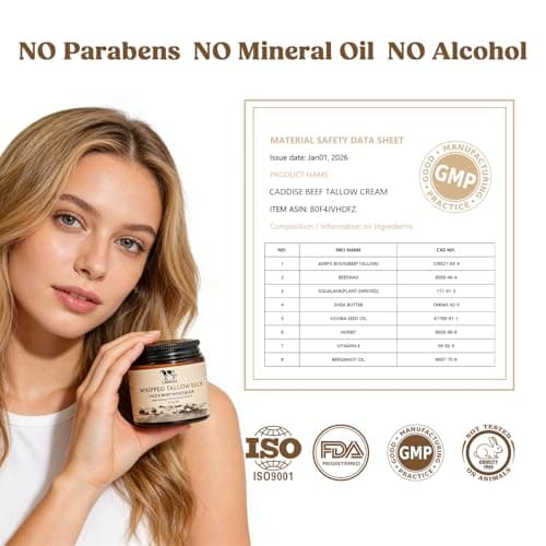 CADDISE Whipped Beef Tallow for Skin – 100% Grass-Fed Handmade Cream Moisturizer for Face & Body, Natural with Honey, Shea Butter, Jojoba Oil, Non-Greasy, Nourishing for Men, Women, Kids, 4 Oz - Thumbnail 4