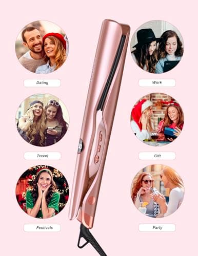 LANDOT Hair Straightener and Curler 2 in 1 – Twist Ceramic Flat Curling Iron for Straighten & Curl Hair, Dual Voltage, Fast Heat Up, 12 Adjustable Temps 250-450℉ Fit All Hair Types, Rose Gold - Thumbnail 6