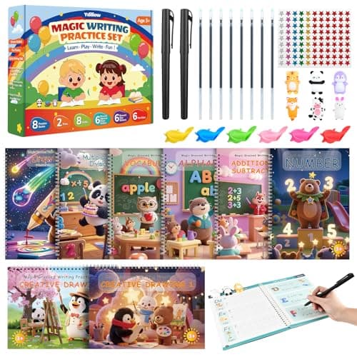 Magic Grooved Writing Practice for Kids Ages 3–8 – 8-Book Reusable 3D Handwriting & Tracing Workbook Kit with Disappearing Ink, Preschool Learning Activity