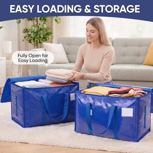 TICONN 12 Pack Extra Large Moving Bags Heavy Duty with Zippers & Carrying Handles, Durable Storage Bags Moving Boxes for Closet Organizers and Storage (12 Pack, Blue) - Thumbnail 3